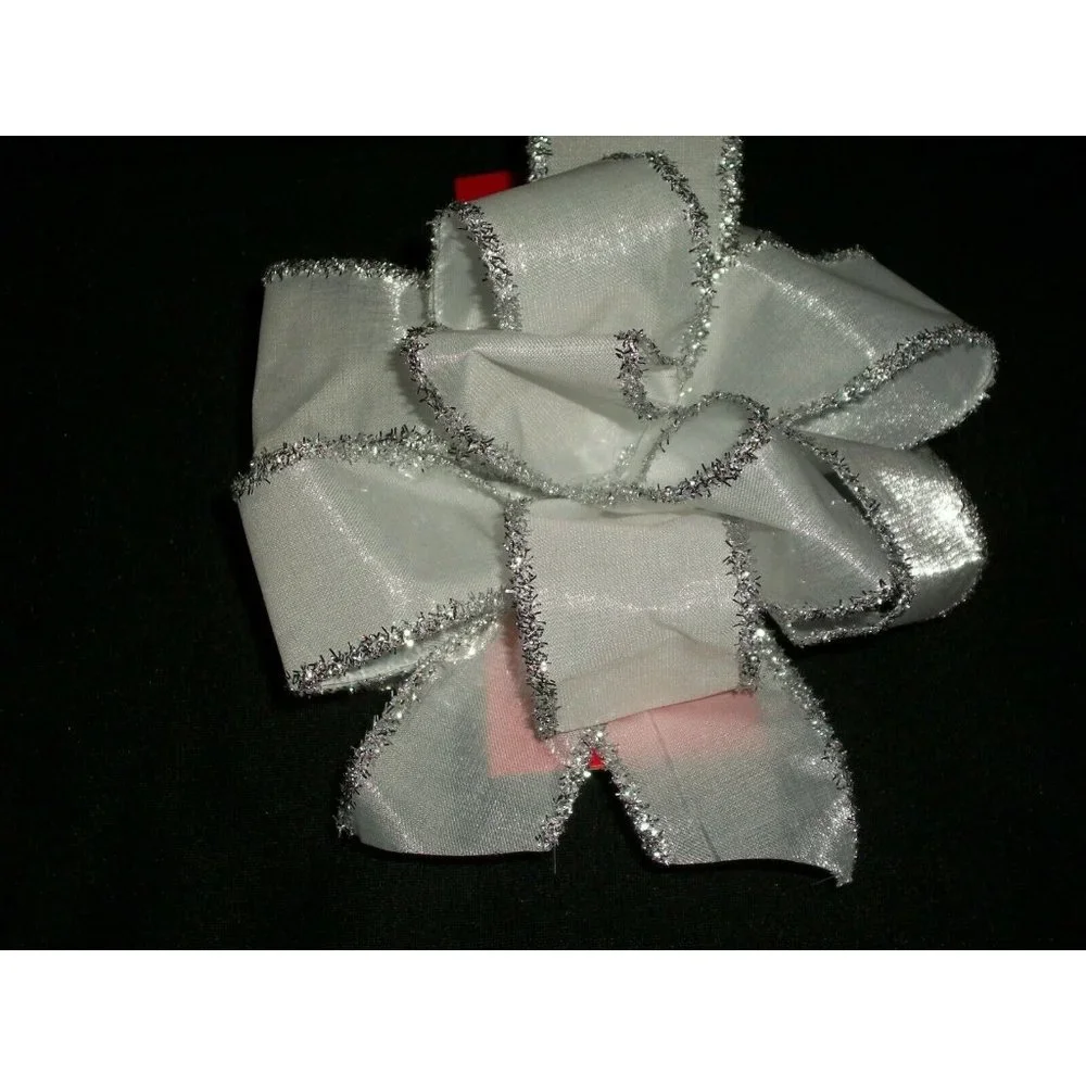 Premium Bow White Silver Tinsel Glitter Shimmer Craft Wreath Decorating Bow